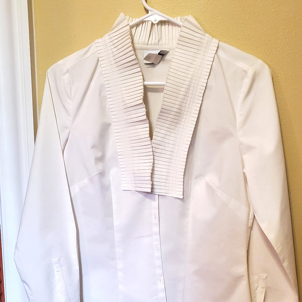 LOFT White Button-Down with Frill Collar